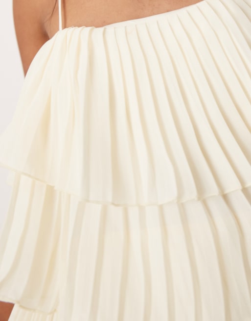 VILA – Plissiertes Maxikleid in Birkencreme mit Rüschenlagen, 3 von 4