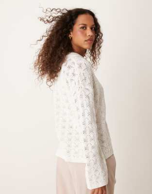 Vila Pointelle Shell Patterned Knit Cardigan