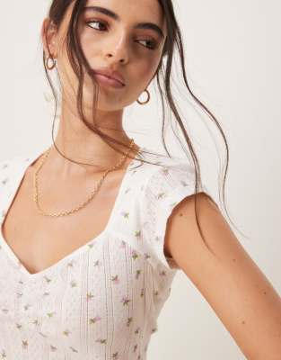 Vila Pointelle Sweetheart Neckline T-shirt
