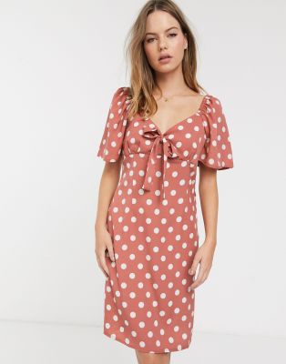 polka dot tie front dress