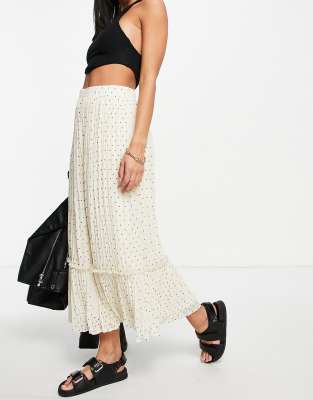 Vila polka dot tiered midi skirt in beige - ASOS Price Checker