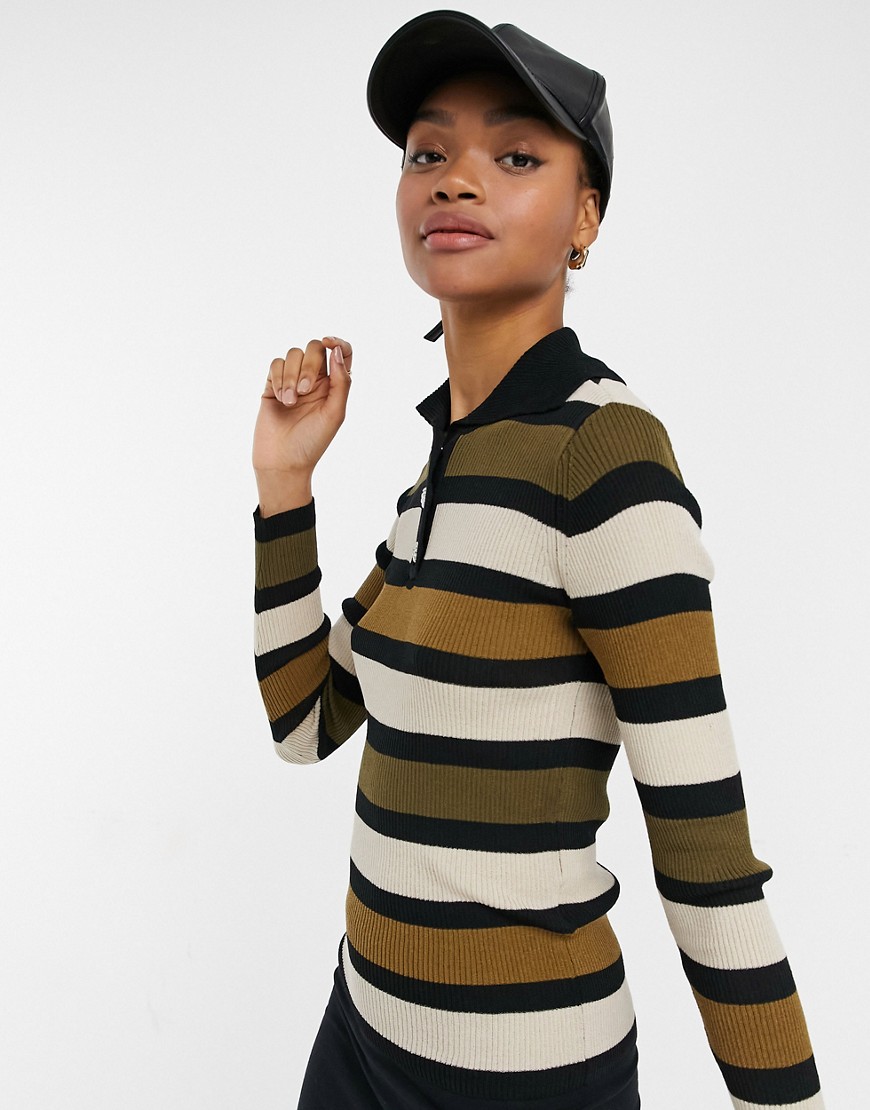 Vila polo top with long sleeves in stripe-Multi