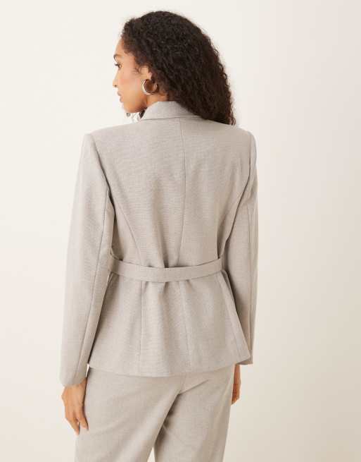 Vila premium belted blazer co-ord in grey melange, 2 of 4