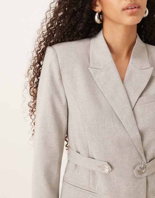 Vila premium belted blazer co-ord in grey melange, 3 of 4
