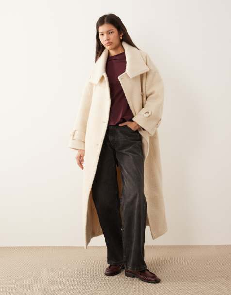 Vila premium boucle formal coat with funnel neck in cream - view 1