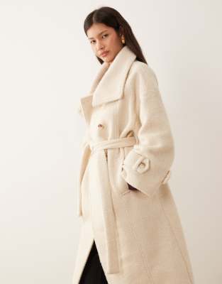 Vila Premium Boucle Formal Coat With Funnel Neck In White