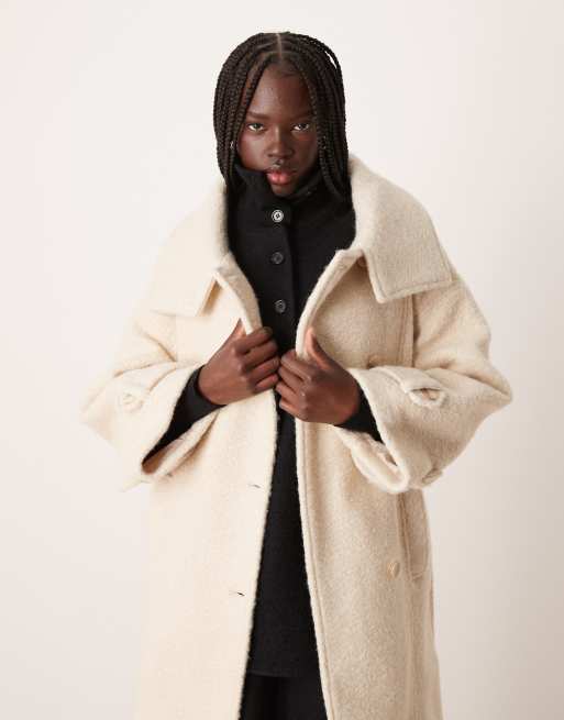 Vila premium boucle formal coat with funnel neck in cream | ASOS