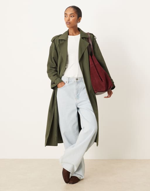 VILA premium double breasted trench coat in deep green