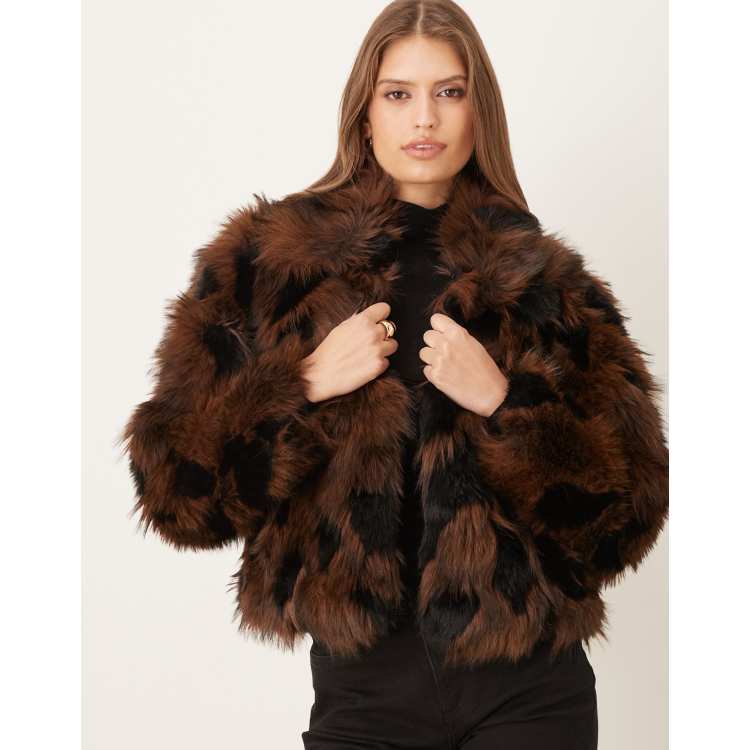 VILA premium faux fur short jacket in brown and black | ASOS