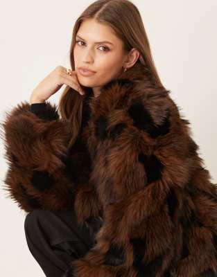 Vila Premium Faux Fur Short Jacket In Brown