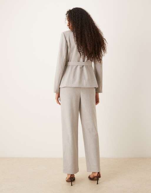 VILA premium high waisted tailored pants in grey melange (part of a set), 3 of 5