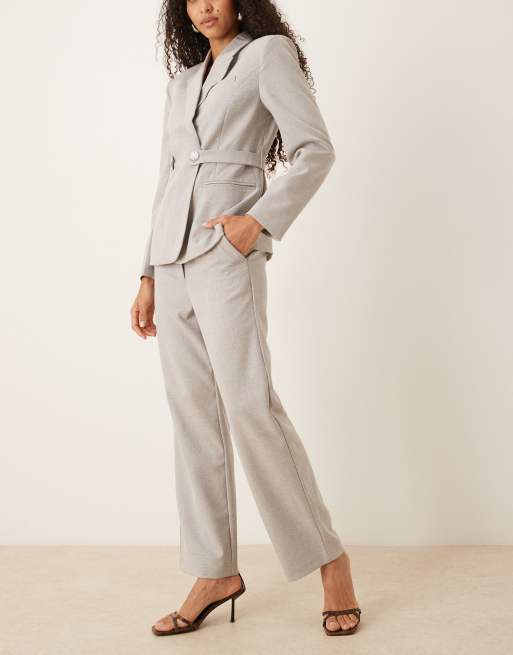 Vila premium high waisted tailored trouser co-ord in grey melange, 4 of 5