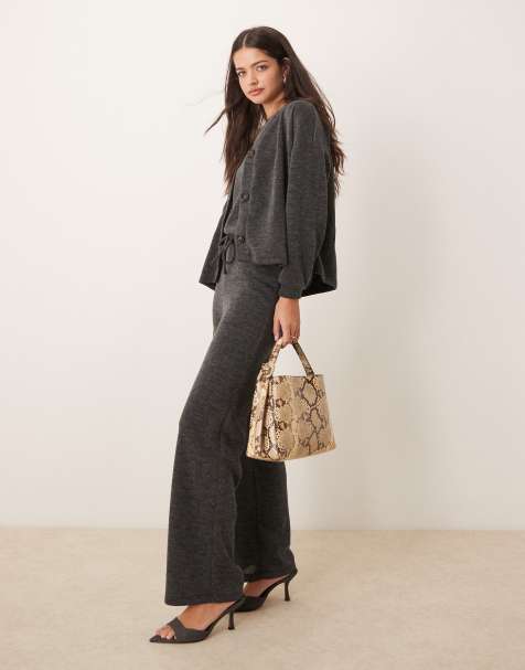 Vila premium jersey mix & match co-ord set in dark grey - view 1