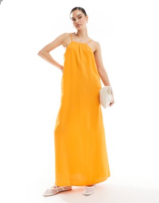 Vila Premium Maxi Cami Dress In Sunset Orange