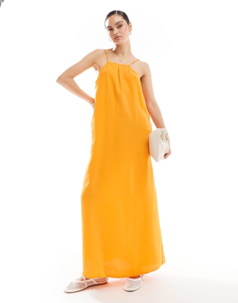 Vila premium maxi cami dress in sunset orange - view 1