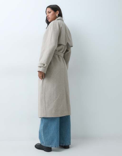 Vila premium oversize elegancki płaszcz dwurzędowy w melanżu, 4 z 5