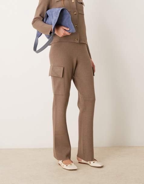 VILA premium structured knit pants in taupe (part of a set) - view 1