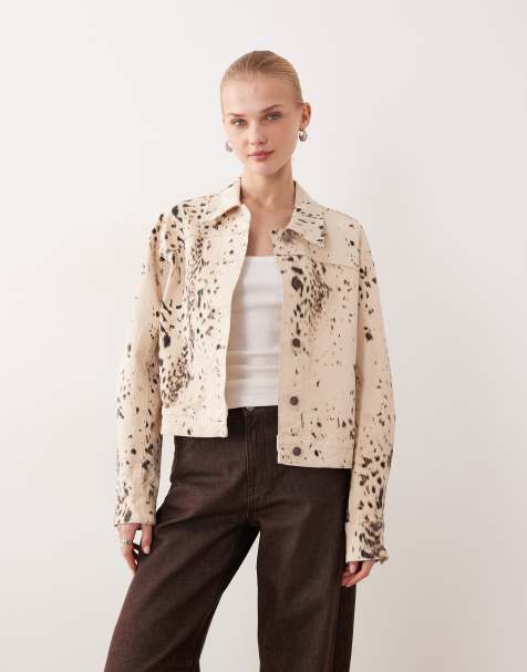 VILA printed denim jacket in cream - view 1