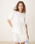 [Vila] VILA puff sleeve cotton poplin top in white 34 Snow white