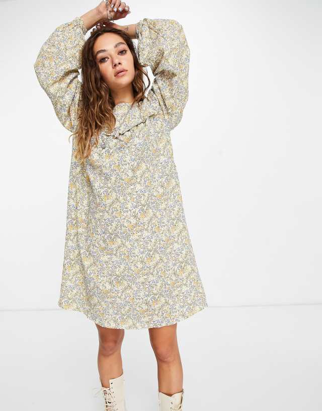 Vila puff sleeve smock dress in print