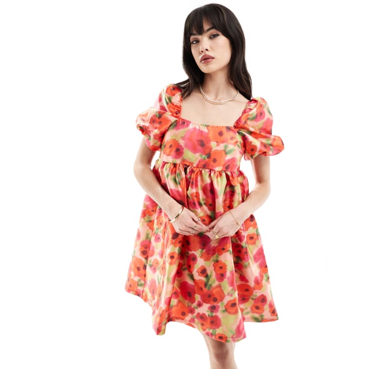 Cra-wallonieShops | Vila puff sleeve smock mini dress in red poppy print |  Jeansy Pepe Jeans Stanley 2020