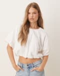 [Vila] VILA puffball cropped woven top in white 46 Snow White
