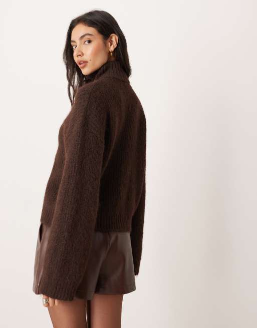 VILA - Pull col cheminée à liens en chenille de qualité supérieure - Marron chocolat, 4 de 4