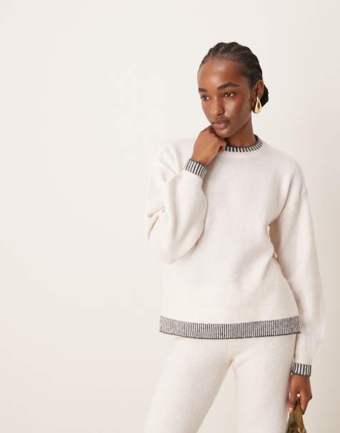 Vila - Pull d'ensemble oversize en maille avec coutures contrastantes - Crème - view 1