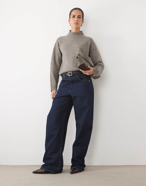 Vila pull en maille à col montant marron clair chiné, 2 de 4