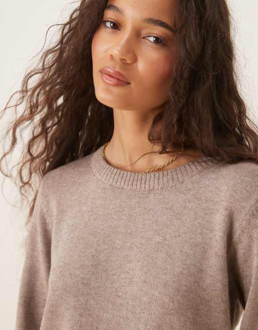 Vila - Pull en maille à encolure ronde - Marron, 4 de 4