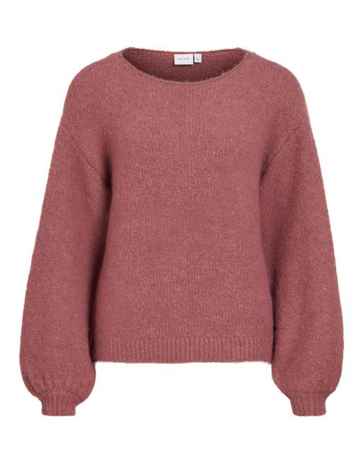 Vila pull en maille côtelée à col rond, stretch, à épaules tombantes, rose, 6 de 7