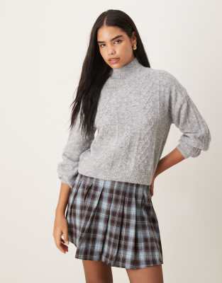 Pull en maille torsadée - Gris clair chiné-rose XL