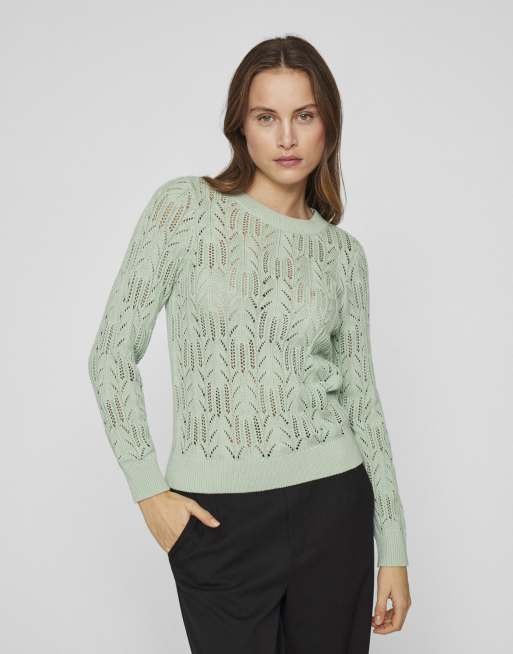 VILA - Pull en maille - Vert limon