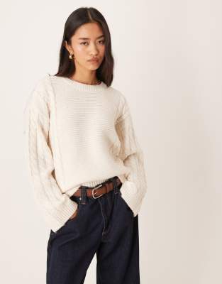 VILA - Pull épais en maille torsadée - Crème-Blanc