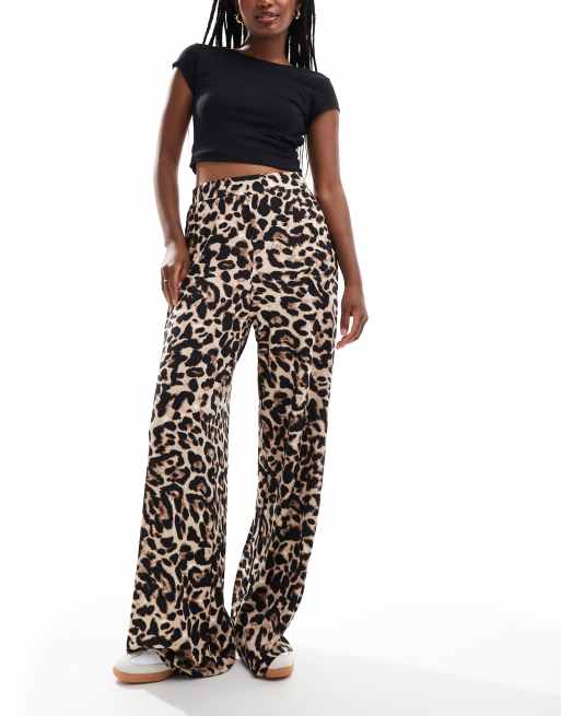 Vila pull on wide leg pants in leopard print