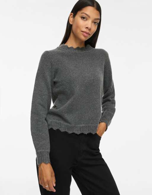 Vila pullover in maglia grigio scuro mélange, 4 di 7