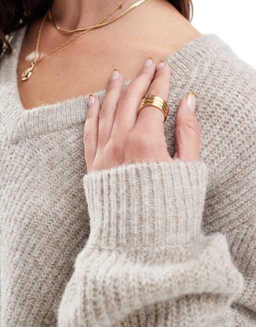 Vila – Pullover in Natur meliert mit V-Ausschnitt, 4 von 4