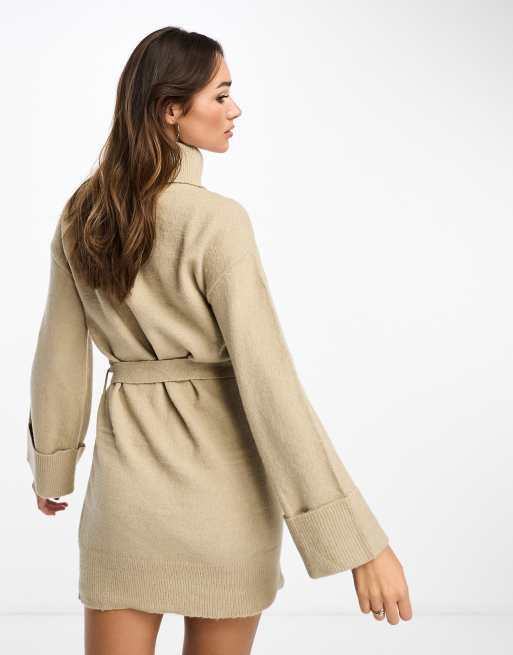 Vila – Pulloverkleid in Creme mit Rollkragen und Taillenschnürung, 4 von 4