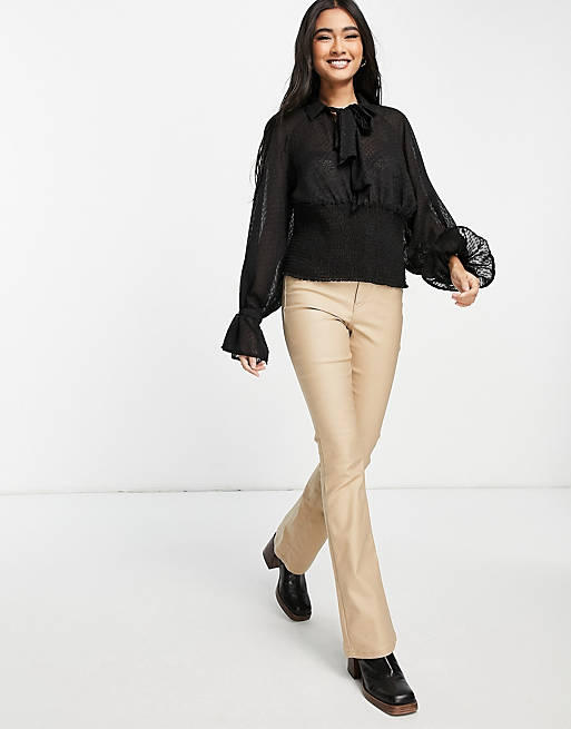  Shirts & Blouses/Vila pussybow dobby blouse with shirred waist in black 