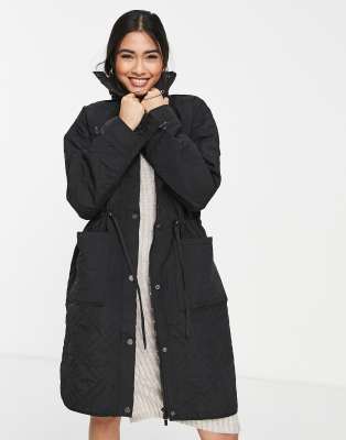 Vila quilted funnel neck coat in black