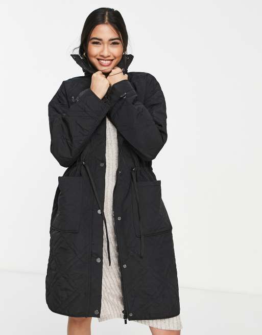 Vila quilted funnel neck coat in black ASOS