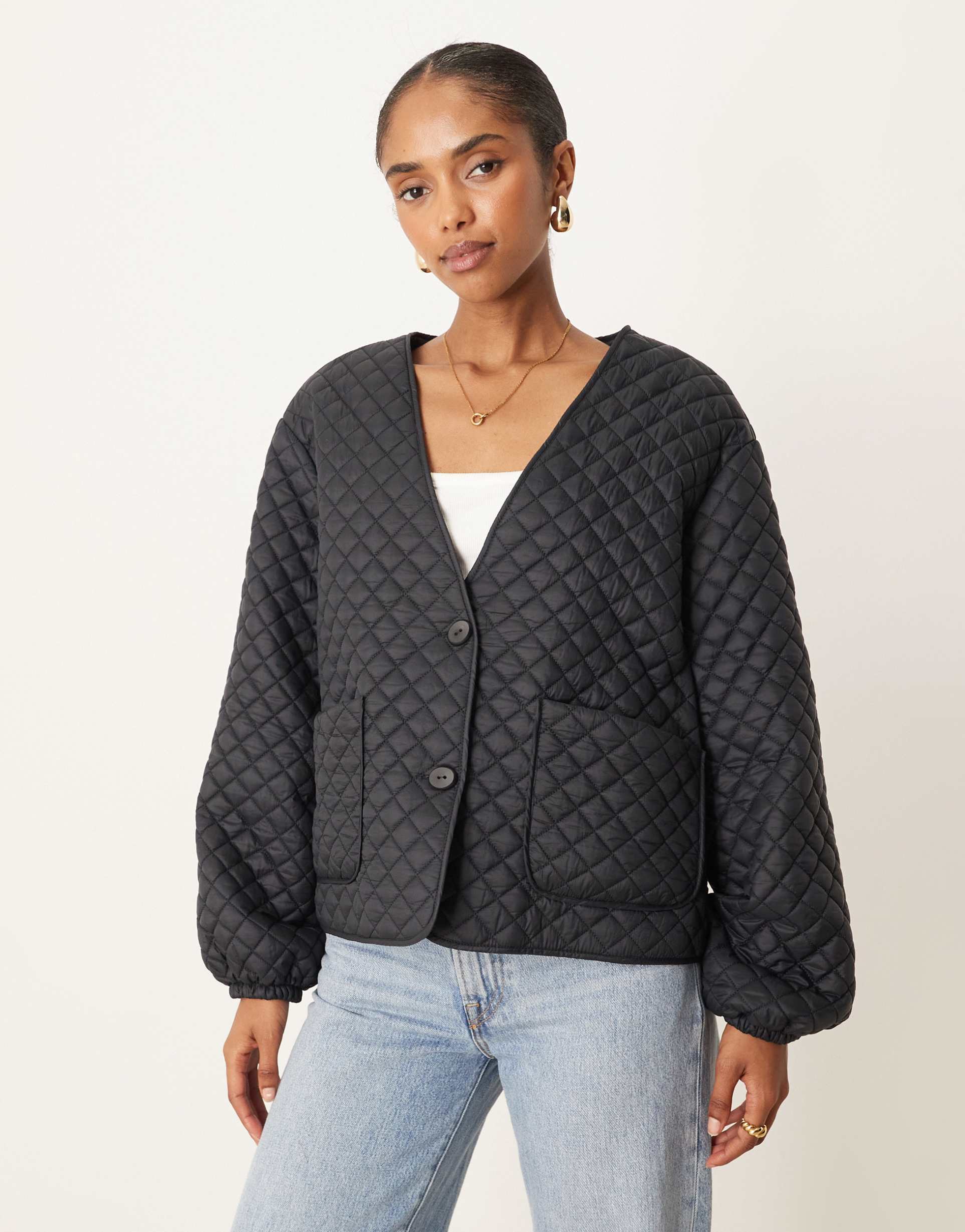 vila quilted jacket in black