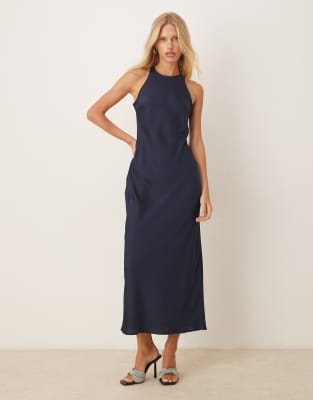 VILA - Racer-Midikleid in Marineblau aus Satin