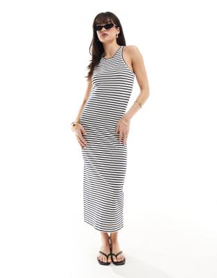 Vila Racer Neck Midi Dress In Navy Stripe-blue