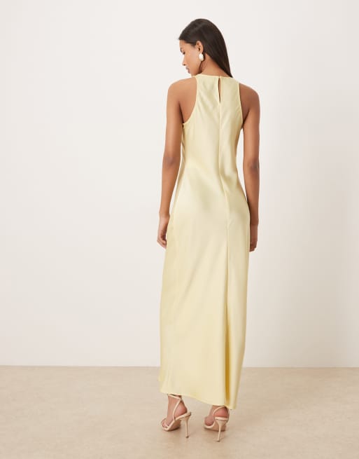 VILA racer satin midaxi dress in pastel yellow, 2 of 4
