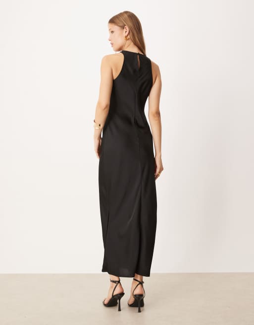 VILA - Robe mi-longue en satin à encolure nageur - Noir