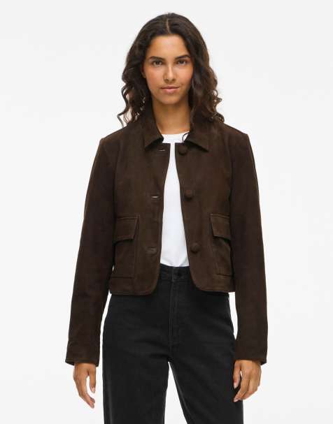 Vila real suede jacket in chocolate brown - view 1