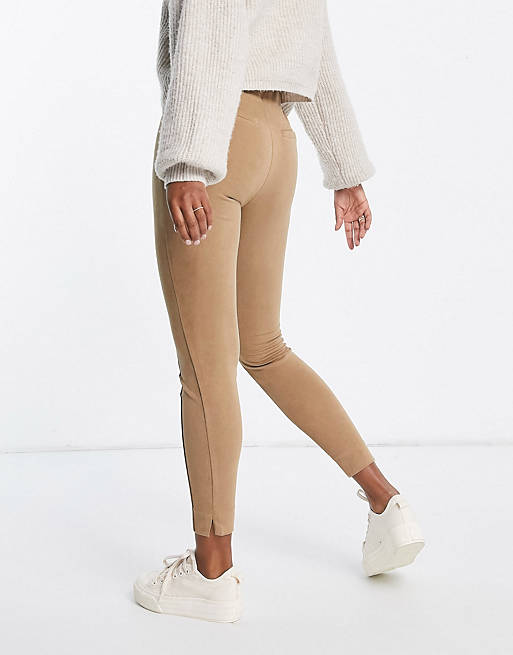 Trousers & Leggings Vila recycled blend faux suede trousers with pintuck front in camel 