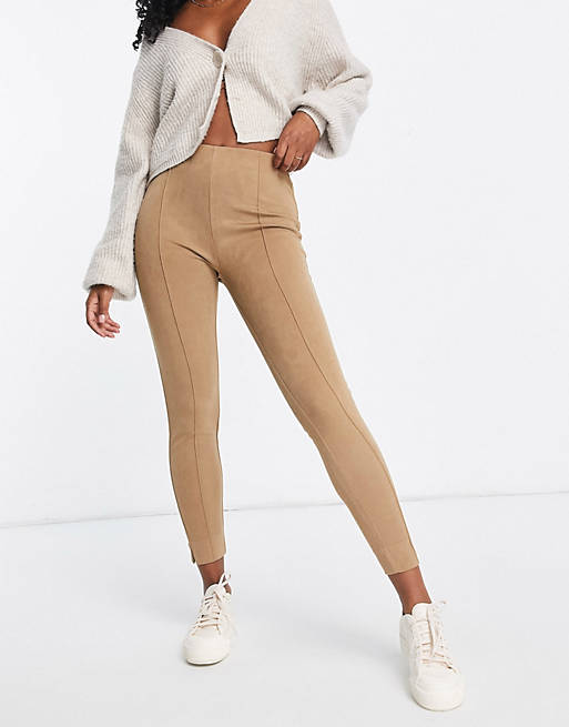Trousers & Leggings Vila recycled blend faux suede trousers with pintuck front in camel 