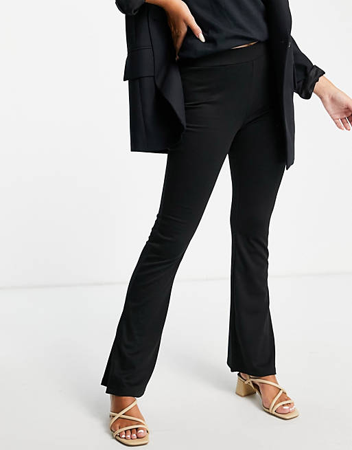 Vila recycled blend flared trousers with side split in black